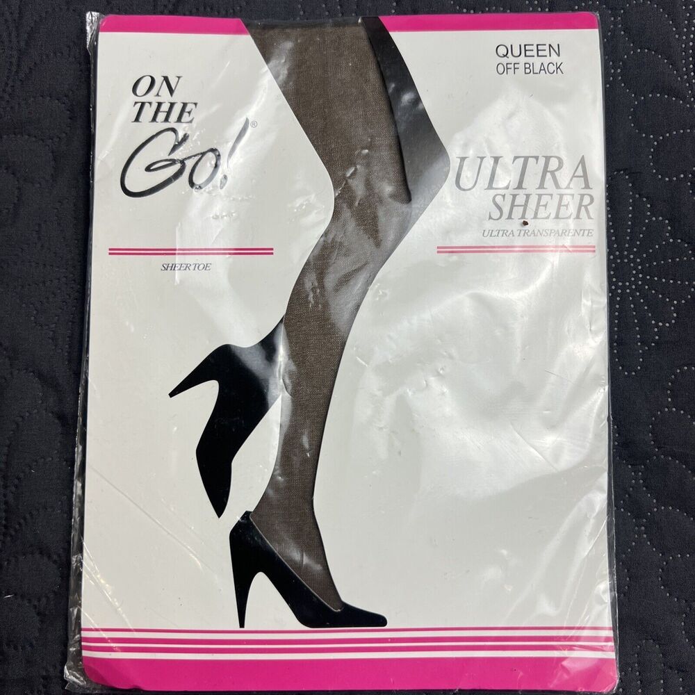 New ON THE GO! Pantyhose Ultra Sheer Sheer Toe SZ QUEEN OFF BLACK Winter Formal